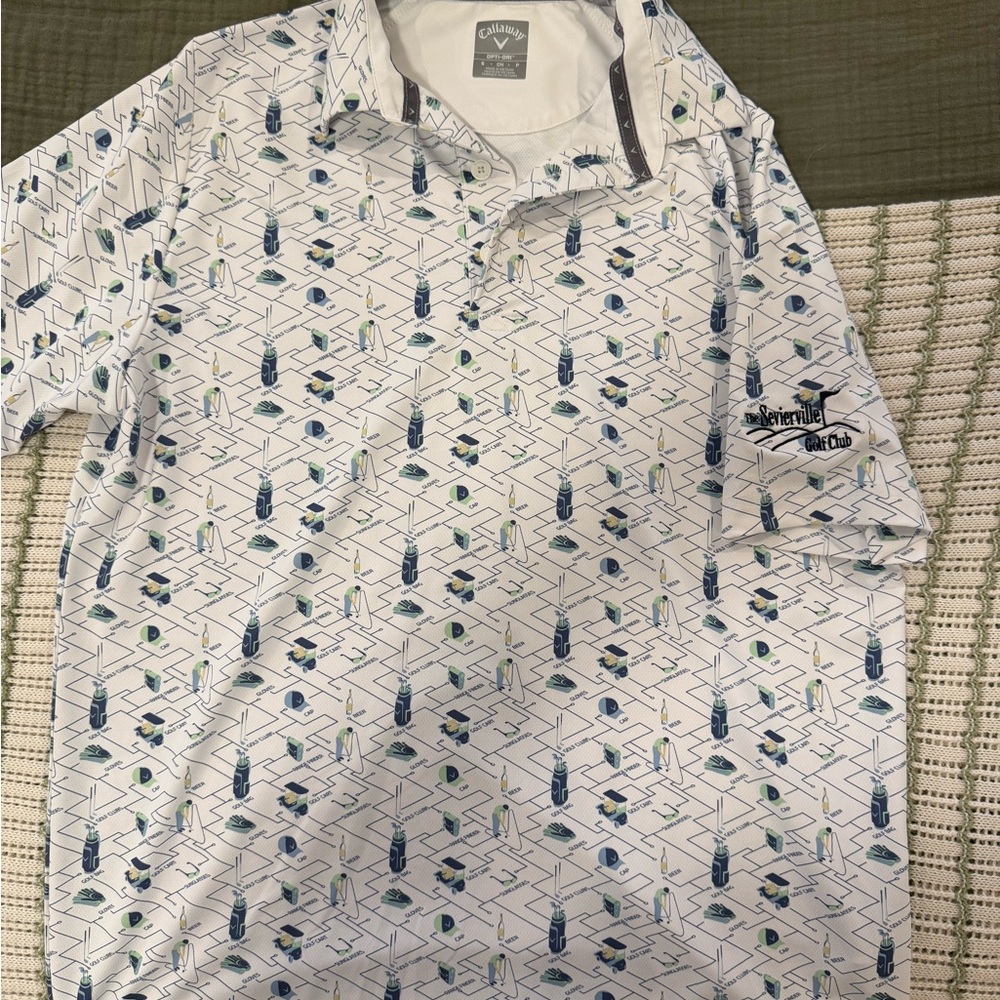 Callaway White and Blue Geometric Polo Shirt